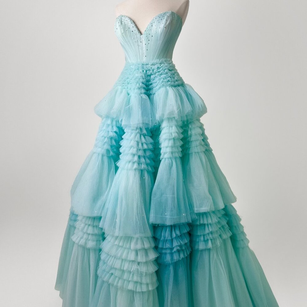 Brand New US 8 Anna Augusta Maxi Aqua Evening Dress